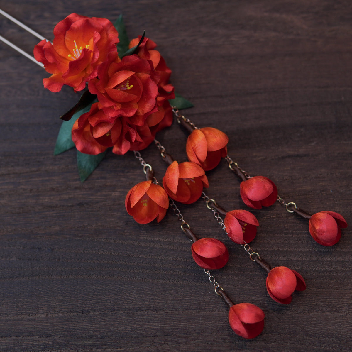 Handmade Silk Thread Weeping Crabapple Ronghua Hairpin | Chinese Heritage Floral Accessory