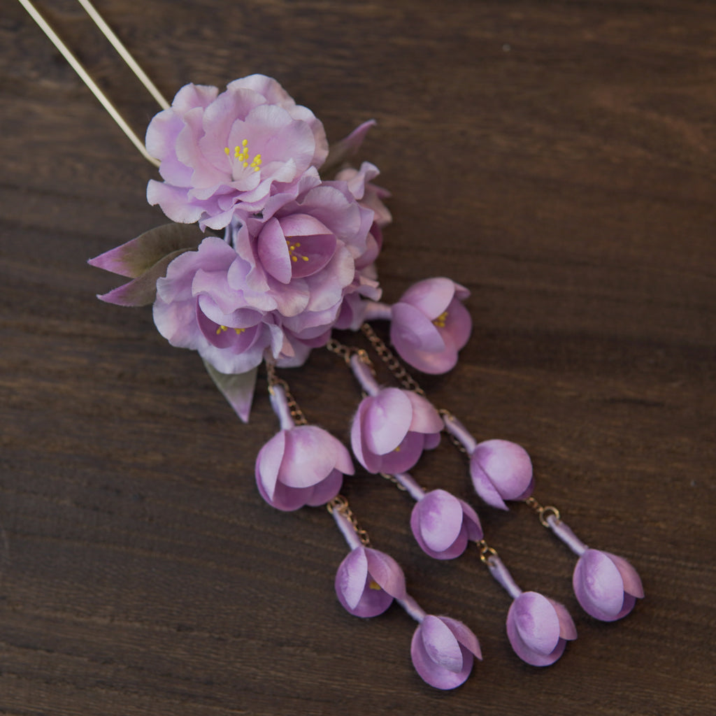 Handmade Silk Thread Weeping Crabapple Ronghua Hairpin | Chinese Heritage Floral Accessory