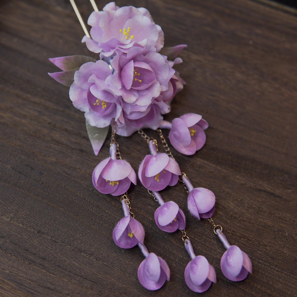 Handmade Silk Thread Weeping Crabapple Ronghua Hairpin | Chinese Heritage Floral Accessory