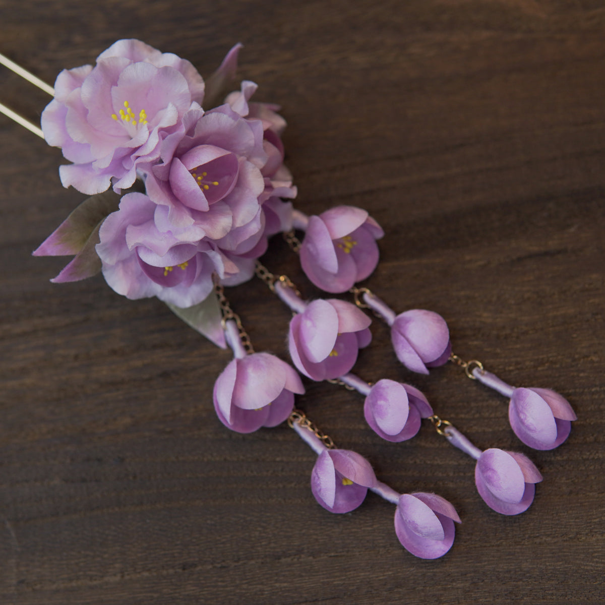 Handmade Silk Thread Weeping Crabapple Ronghua Hairpin | Chinese Heritage Floral Accessory