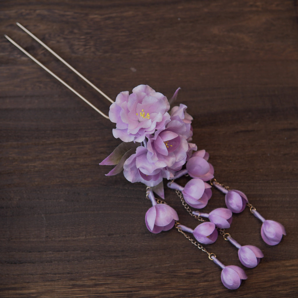 Handmade Silk Thread Weeping Crabapple Ronghua Hairpin | Chinese Heritage Floral Accessory