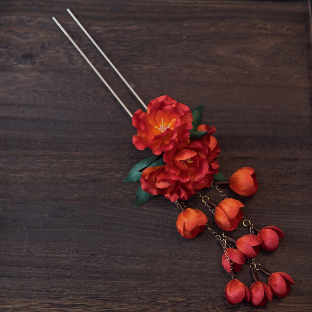 Handmade Silk Thread Weeping Crabapple Ronghua Hairpin | Chinese Heritage Floral Accessory