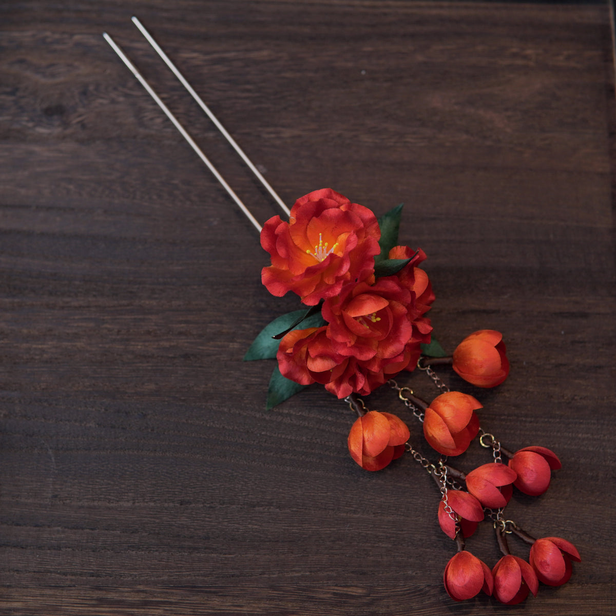 Handmade Silk Thread Weeping Crabapple Ronghua Hairpin | Chinese Heritage Floral Accessory
