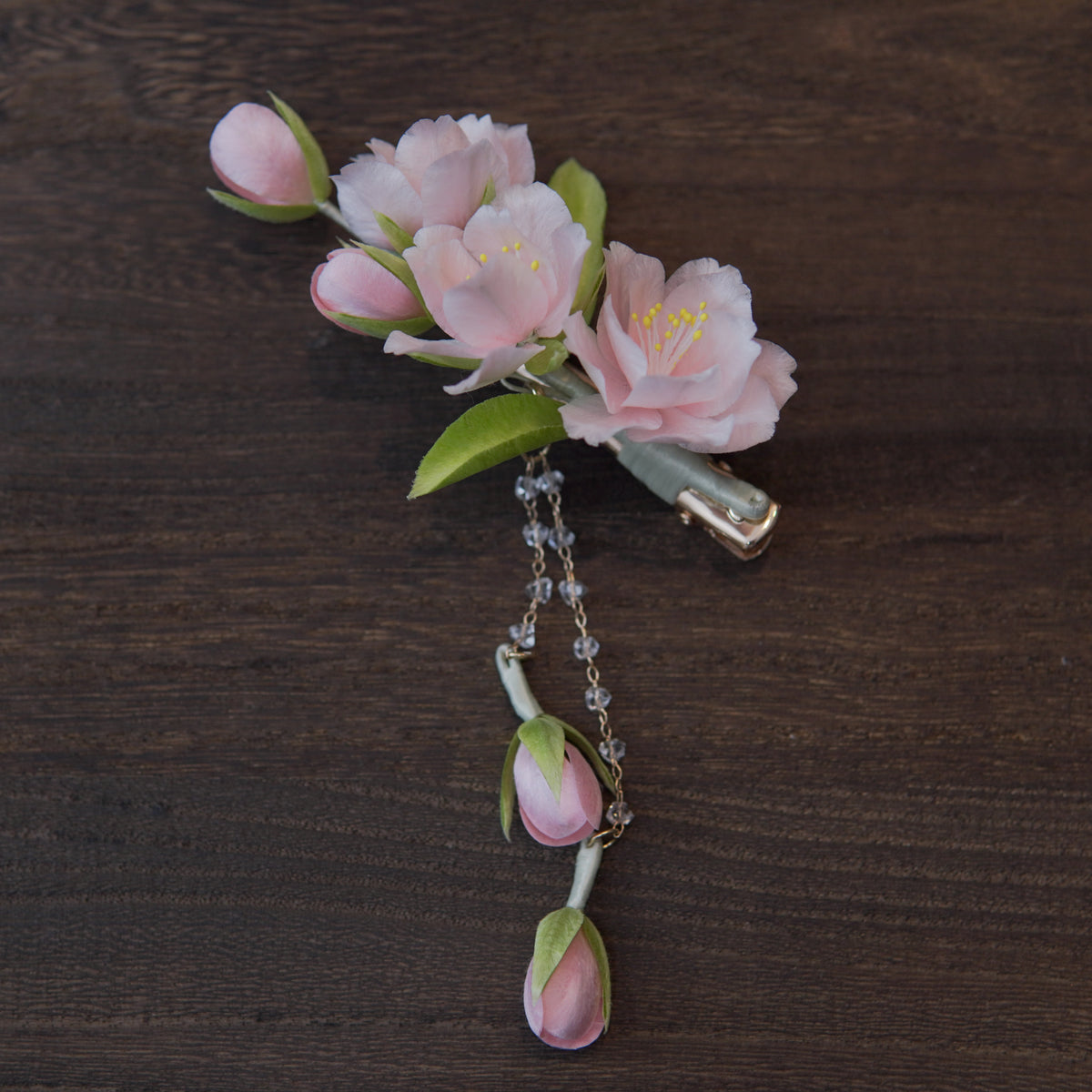 Handmade Silk Thread Cherry Blossom Ronghua Hair Clip | Chinese Heritage Floral Accessory