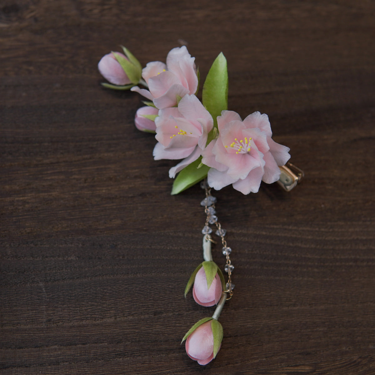Handmade Silk Thread Cherry Blossom Ronghua Hair Clip | Chinese Heritage Floral Accessory