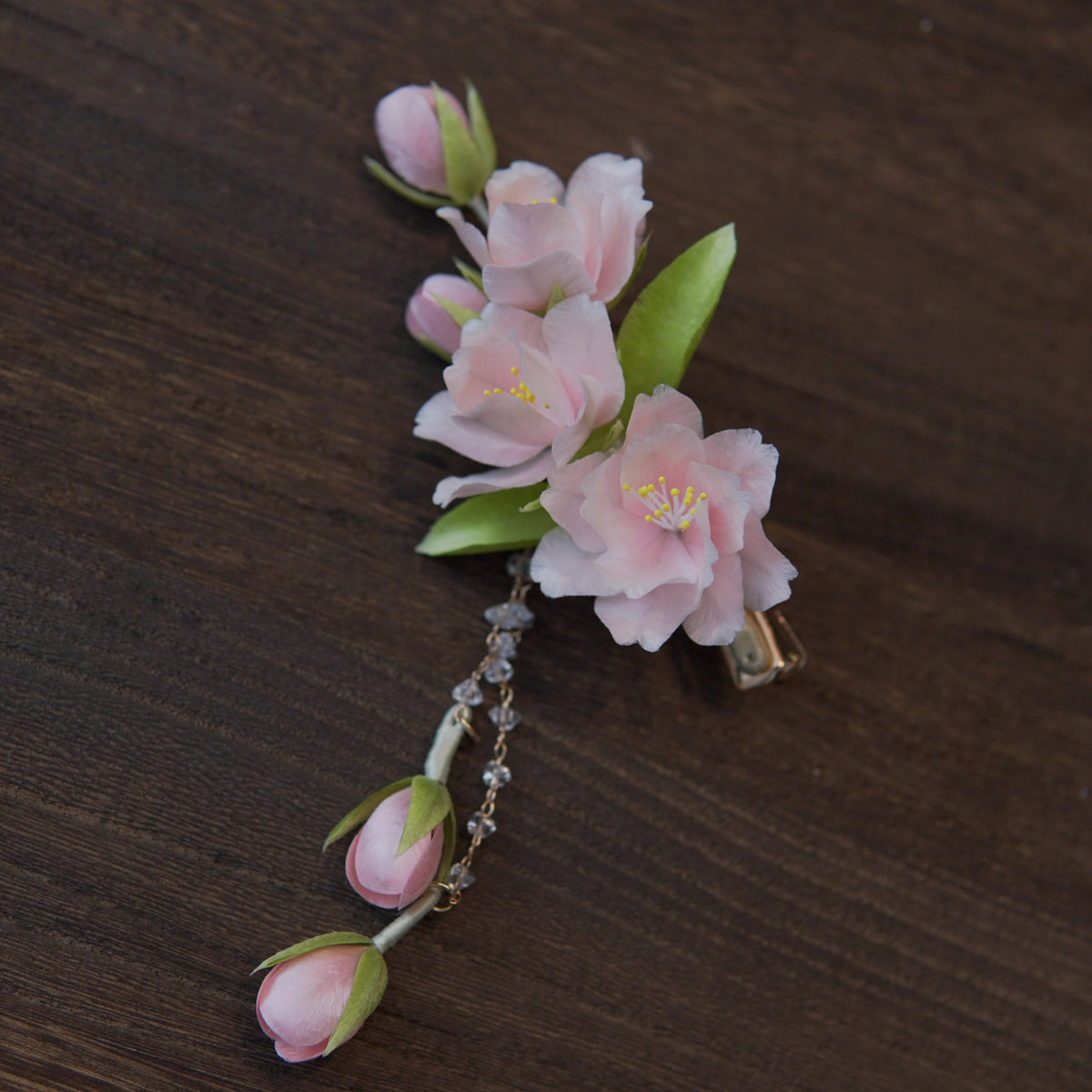 Handmade Silk Thread Cherry Blossom Ronghua Hair Clip | Chinese Heritage Floral Accessory