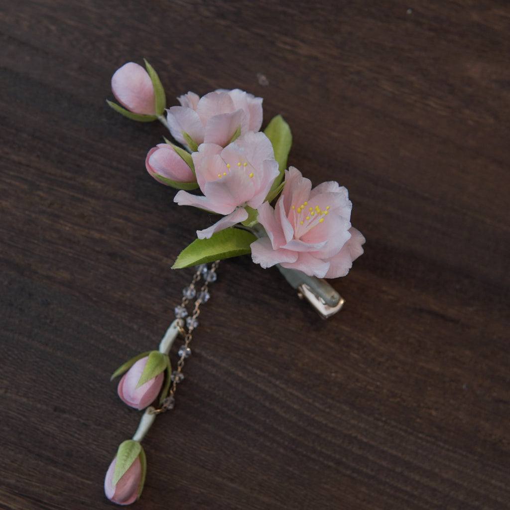 Handmade Silk Thread Cherry Blossom Ronghua Hair Clip | Chinese Heritage Floral Accessory