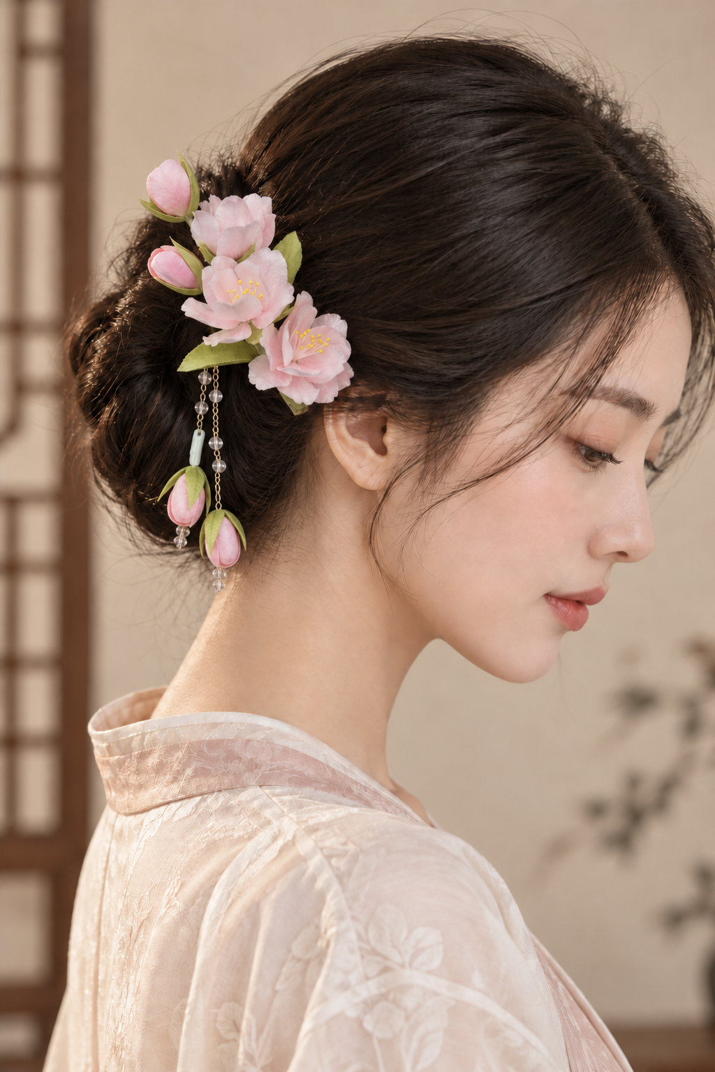 Handmade Silk Thread Cherry Blossom Ronghua Hair Clip | Chinese Heritage Floral Accessory
