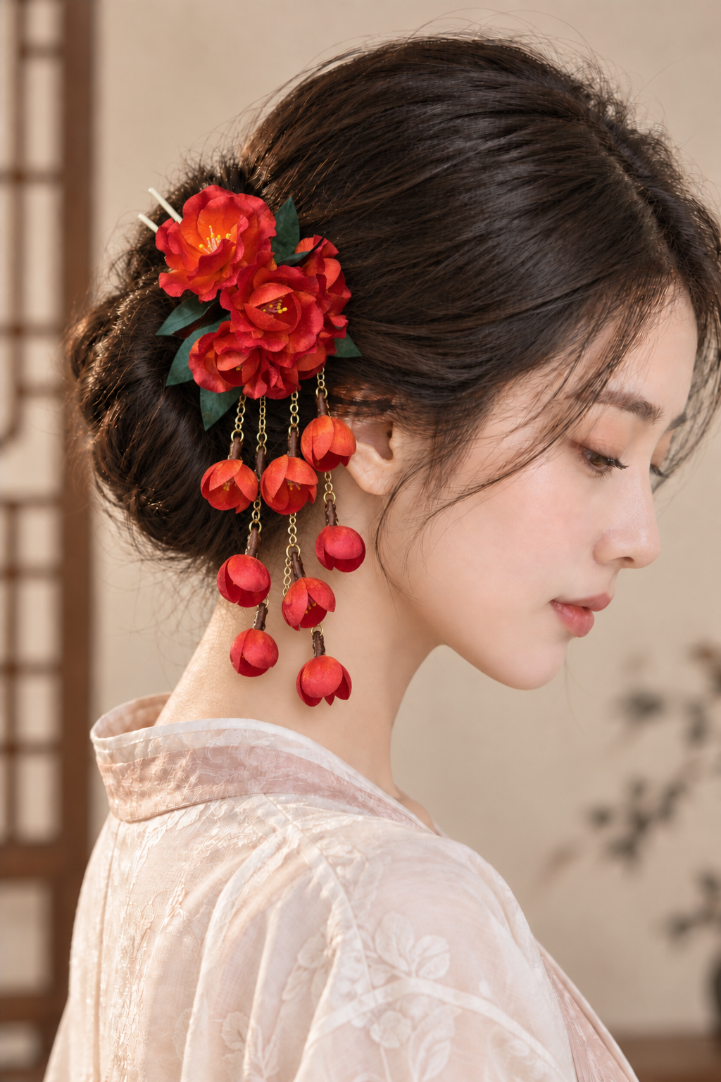 Handmade Silk Thread Weeping Crabapple Ronghua Hairpin | Chinese Heritage Floral Accessory