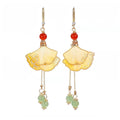 Handmade Ronghua Ginkgo Leaf Earrings | Chinese Silk Thread Heritage Jewelry