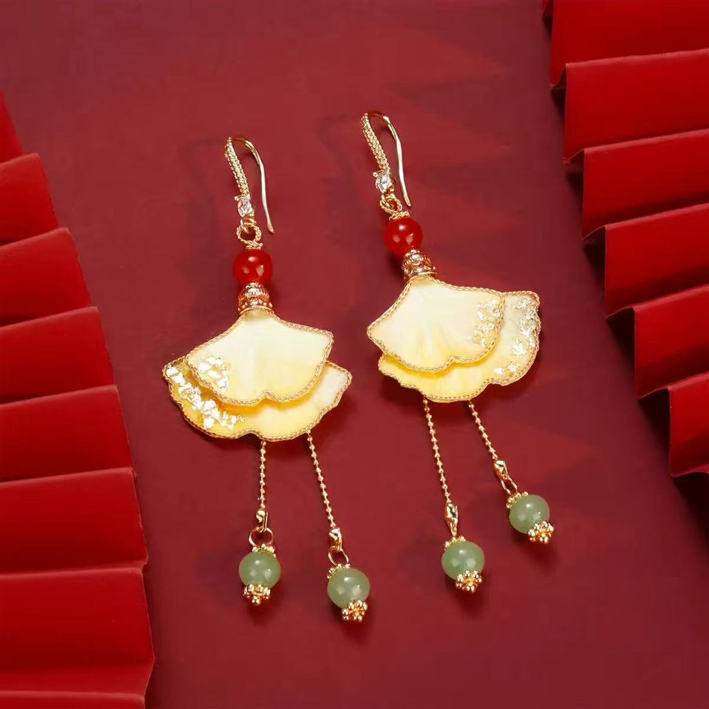 Handmade Ronghua Ginkgo Leaf Earrings | Chinese Silk Thread Heritage Jewelry